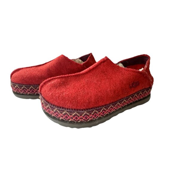 UGG Refelt Tasman Slippers Womens Sz 7 Red Recycled Felt Platform Slip On Chunky - Picture 1 of 3